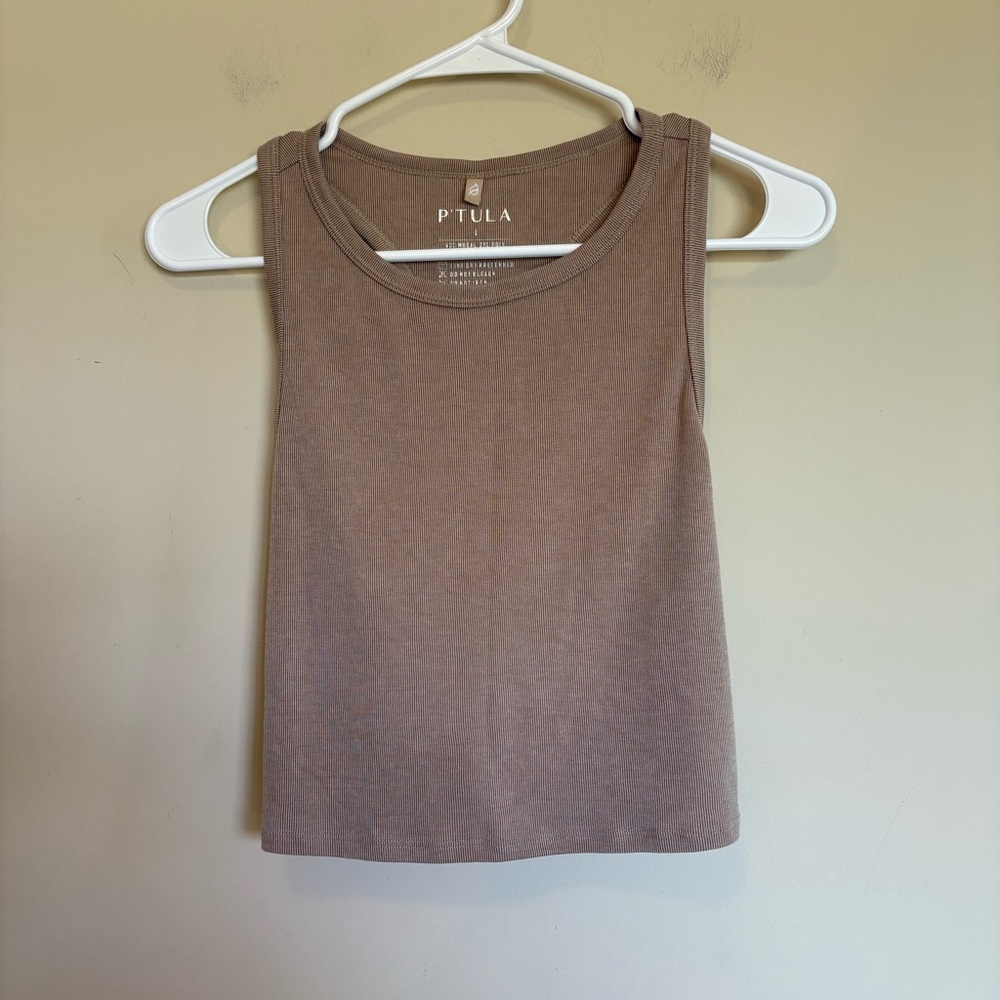 P’tula tan nude Gym Crop‎ Top large tank racer back